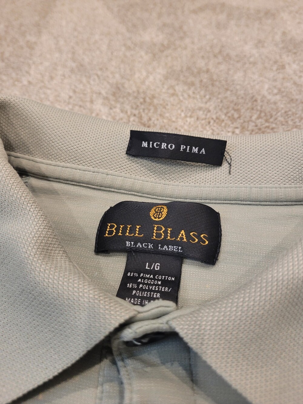 Bill Blass Black Label Micro Pima Cotton Mens Green Polo Shirt Size Large - Picture 3 of 5